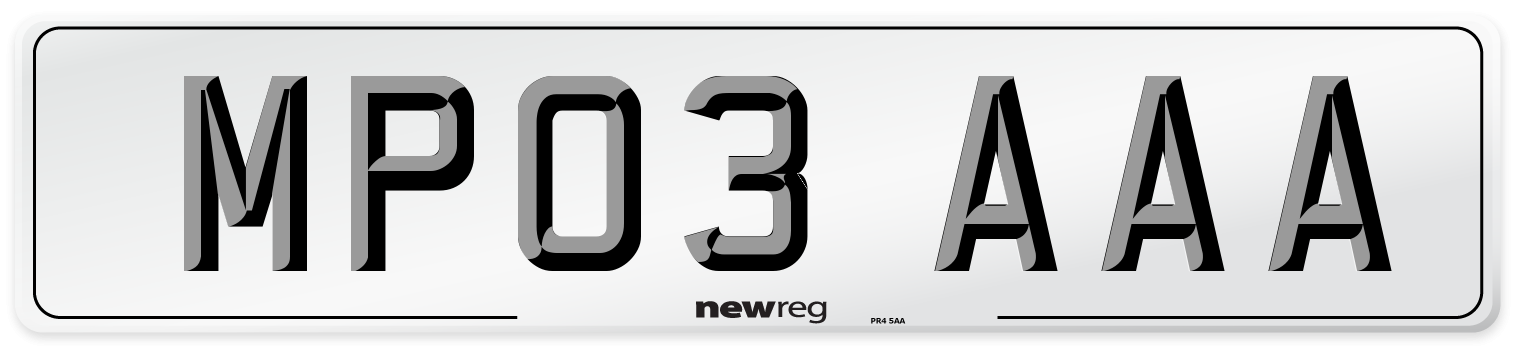 MP03 AAA Number Plate from New Reg